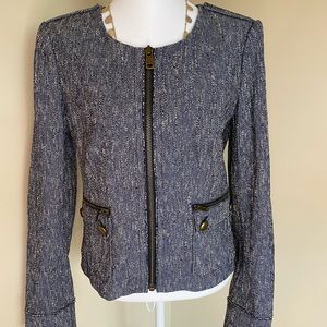 Ann Taylor navy/white tweed zipper jacket, size 6